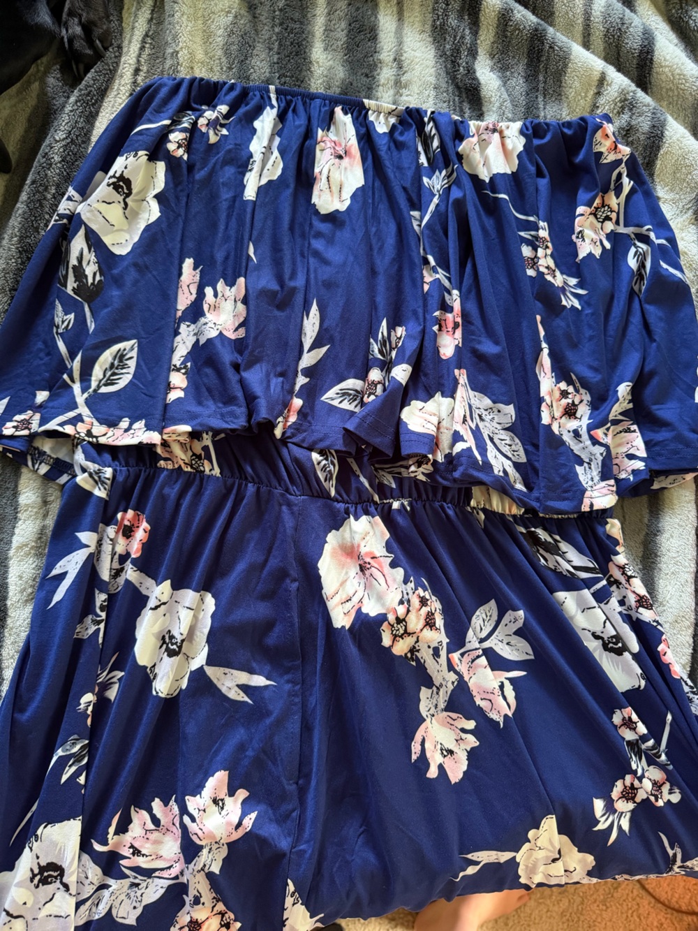 Women’s Navy Blue Floral Off-Shoulder Maxi Dress